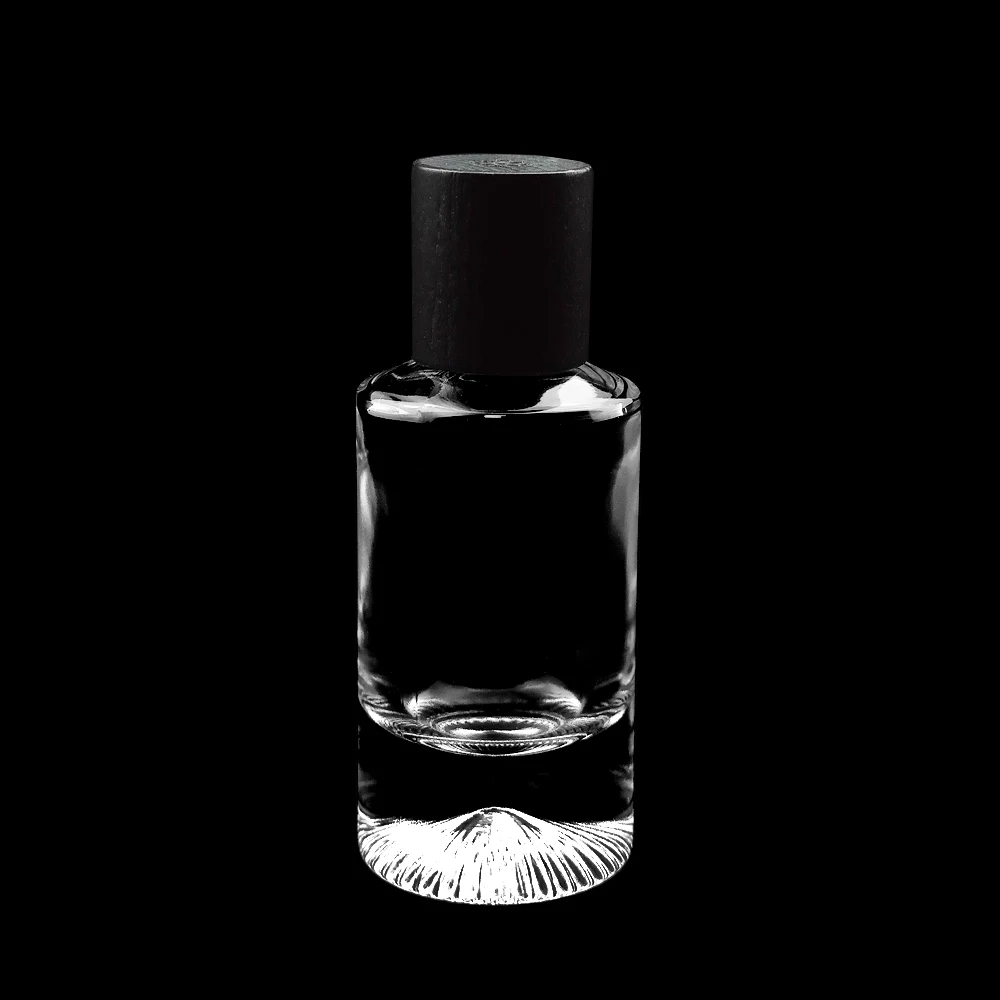 50ml special decorative cylinder shaped thick bottom empty spray cologne bottle with multi optional lids