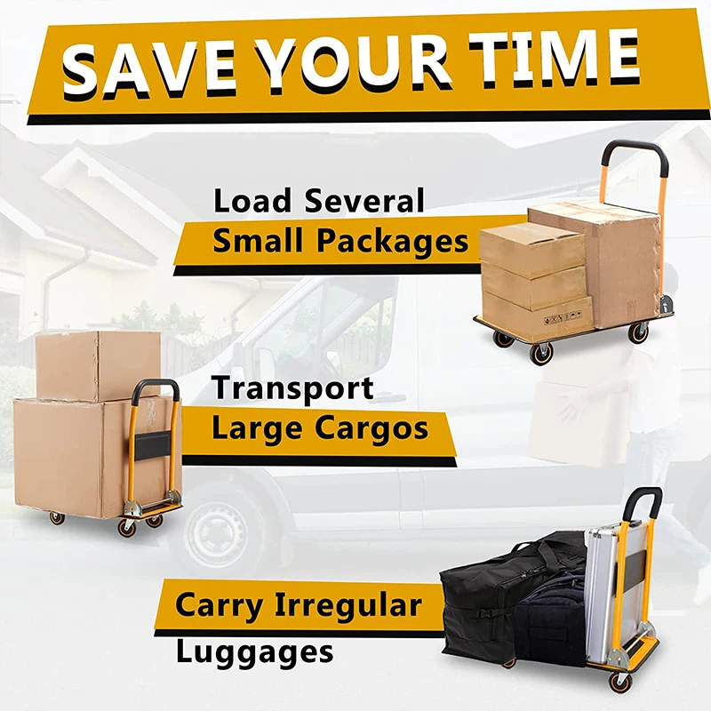 Platform Hand Trolley Heavy Duty Push Cart Dolly Moving Platform Hand Truck 4 Wheel Trolley Platform