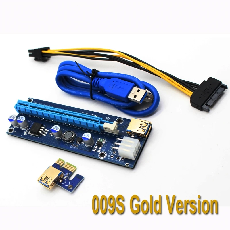 
Factory Direct Sale New Version VER009S With 3 LED Lights Gold Plated USB 3.0 1X to 16X 6PIN PCIE Riser Card for Bitcoin Miner 