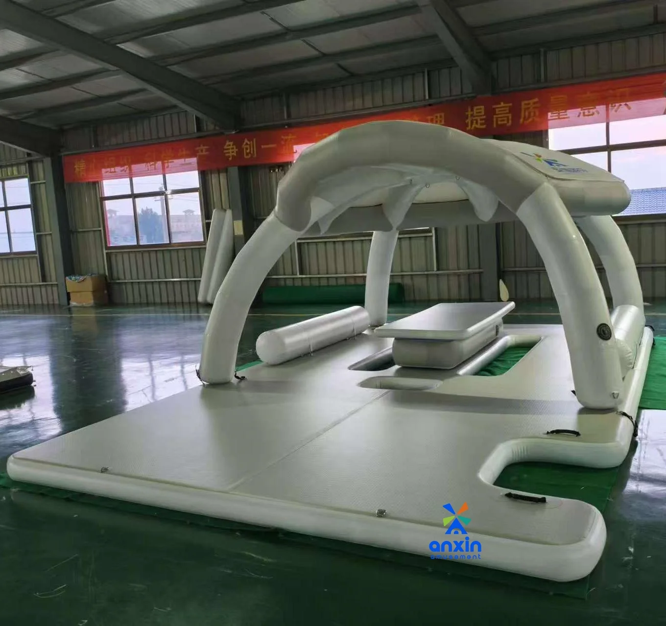 wholesale pontoon swim deck water leisure island driftsun inflatable floating dock platform inflatable mat with tent
