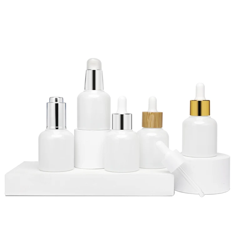 
Massage Oil Glass Dropper Bottle Manufacturers Hot Sale 15ml 30ml Clear body White paint Custom PEAEL WHITE silver cap Cometic 