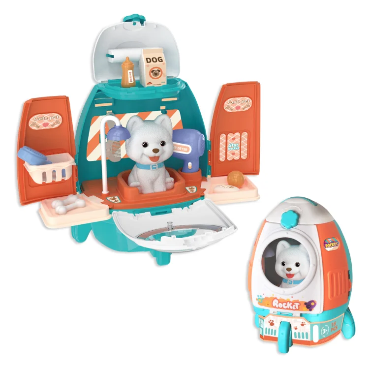 Kids 18pcs Medical Dog Rocket Pet Backpack Simulation Pretend Play Toy Pet Toys