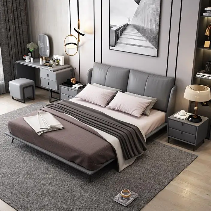 AJJ WH762Italian minimalist size apartment living room full furnished bedroom wholesale modern advanced simple double bed