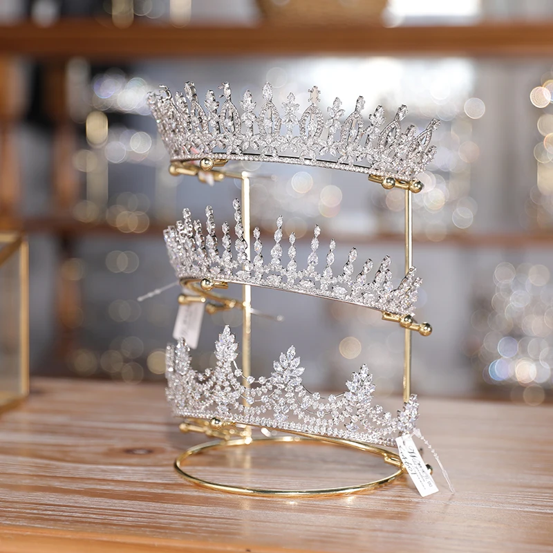 Jewelry display stand 3 layers Simple Design Metal Tiara Display Stand For Bride And Pageant Display Racks