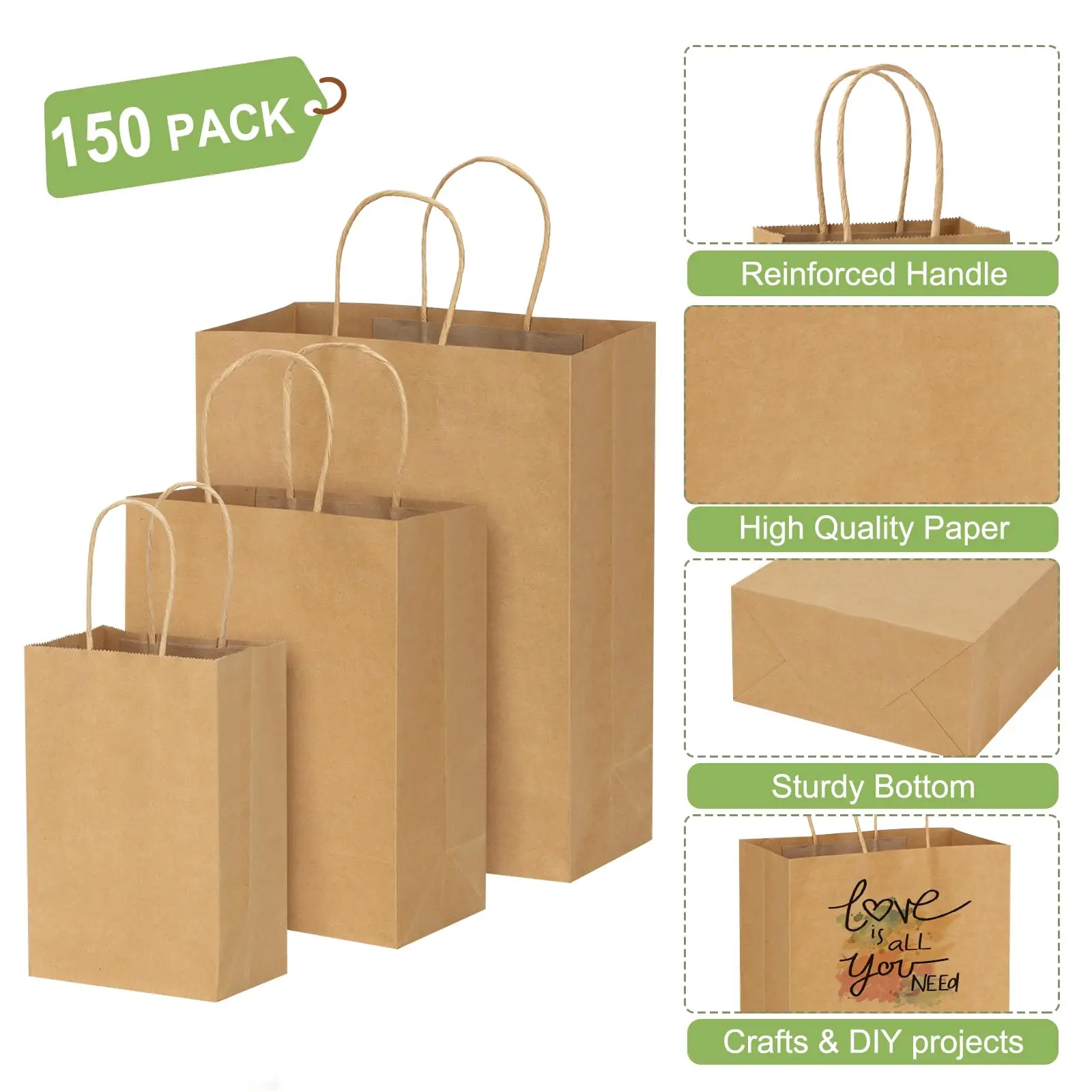 Customize Various Sizes Of Kraft Paper Gift Bags With Handles Brown Paper Bags Shopping Retail Party Product Gift Paper Bags
