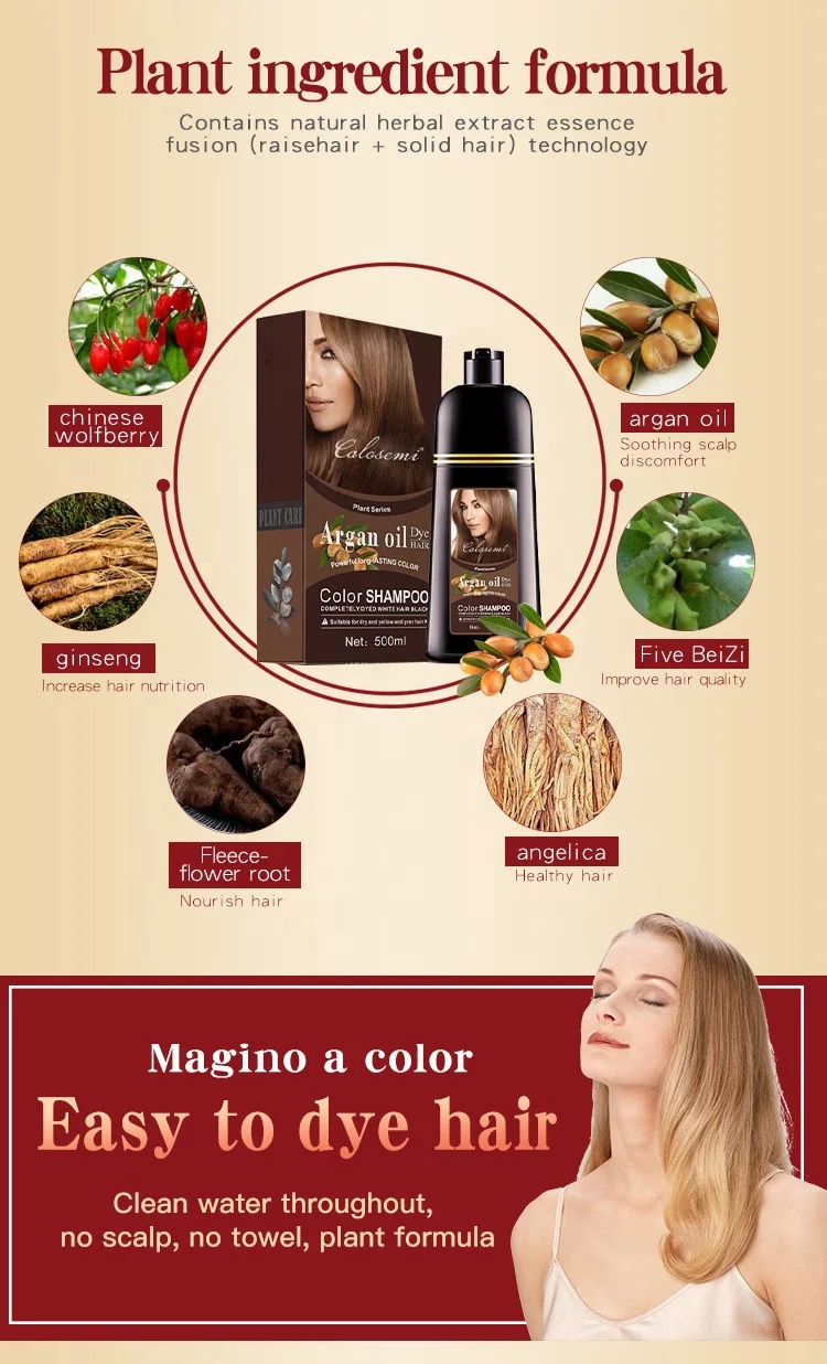 
Wholesale 500ml private label natural organic hair care product powerful long lasting color argan oil hair dye color shampoo 