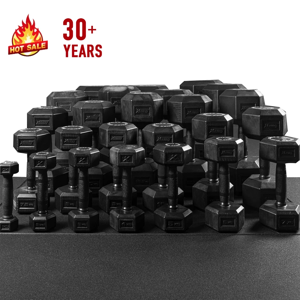 Winning Gym fitness coated exercise power training equipment rubber hex dumbbells set for sale