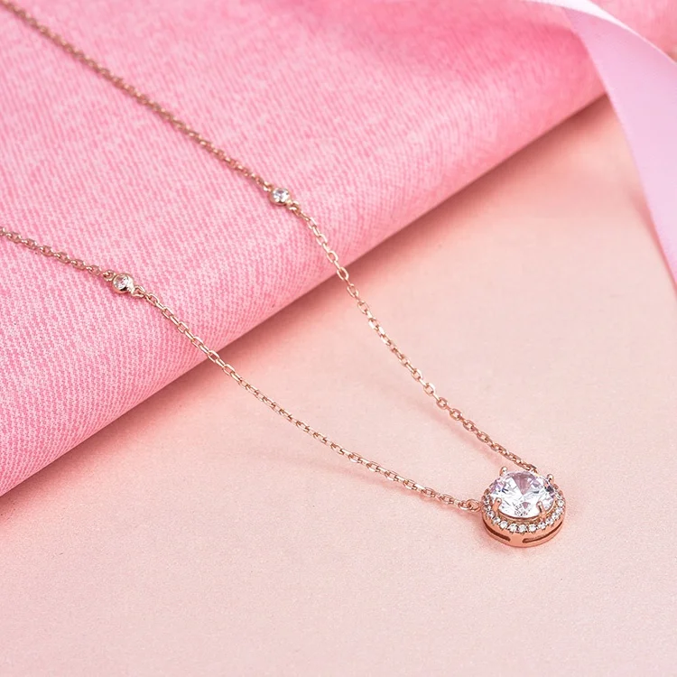 POLIVA Plated Women Necklace Jewelry Gold Cubic Zirconia Dainty Sterling Silver Fashion Pendant Necklaces Zircon PNS0058 30pcs