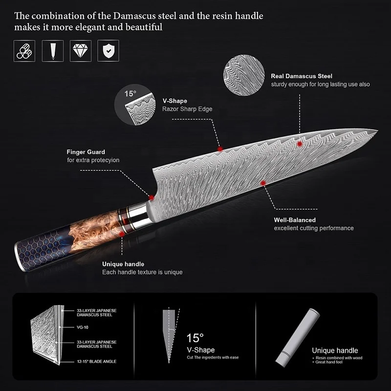Hot professional Japan sushi sashimi knives meat carving fillet paring damascus steel kitchen chef knife Set
