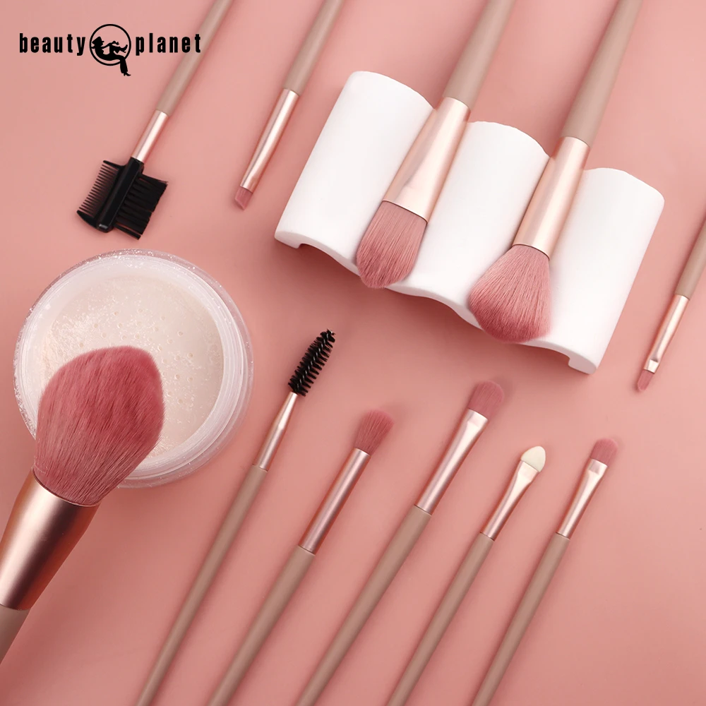 Beauty Planet Wholesale Professional Makeup Brush Set Pink Handle 12pcs Make Up Brush Set Cosmetic Bag Tool Box Storage Pouch