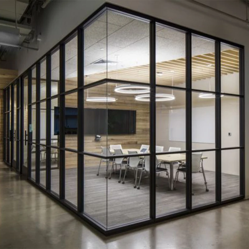 Aluminium Framed Room Divider Glass Partition Wall No Screws For Bathroom Office