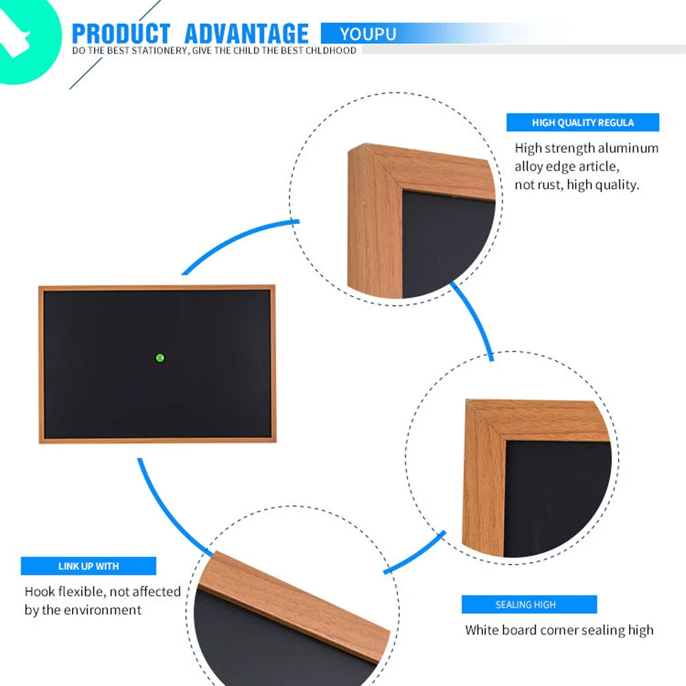 Black Chalkboard with Wooden Frame Blackboard for School Office Home Supplies