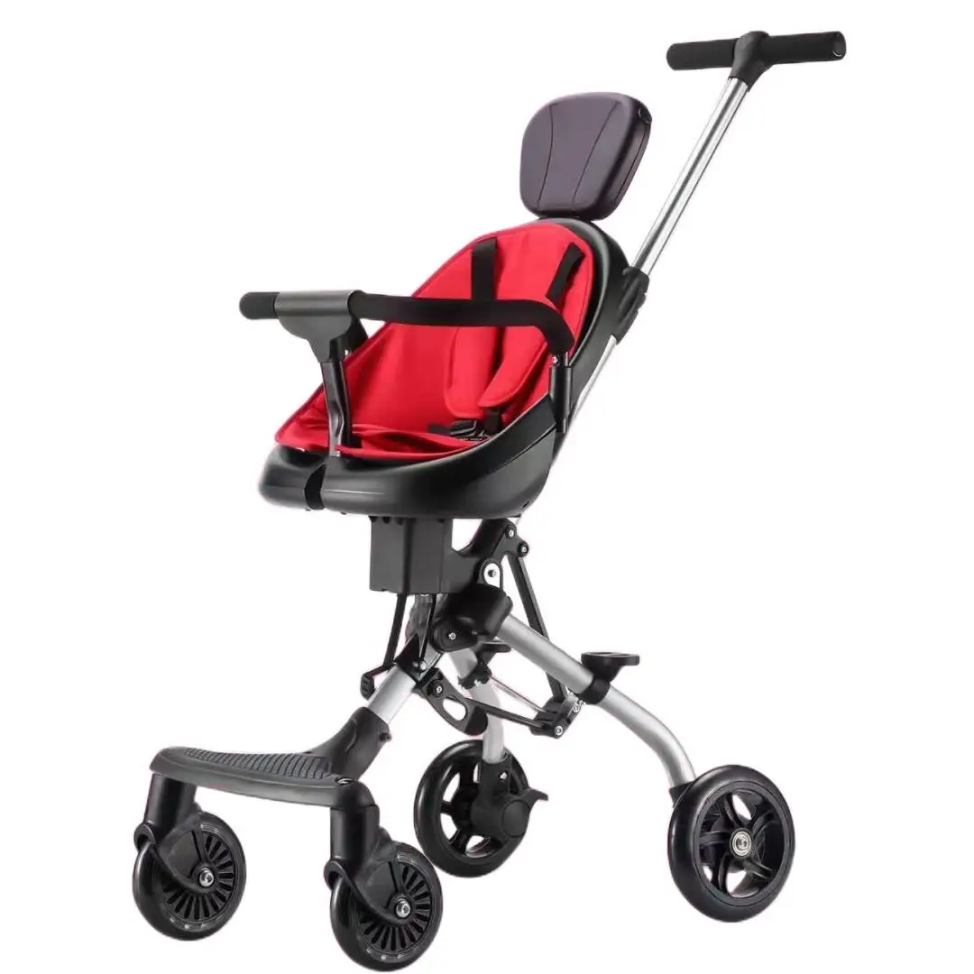 Adjustable Handle Lightweight Portable Rattan Pram Buggy Foldable 2-in-1 Alloy Frame for 3-Year-Olds