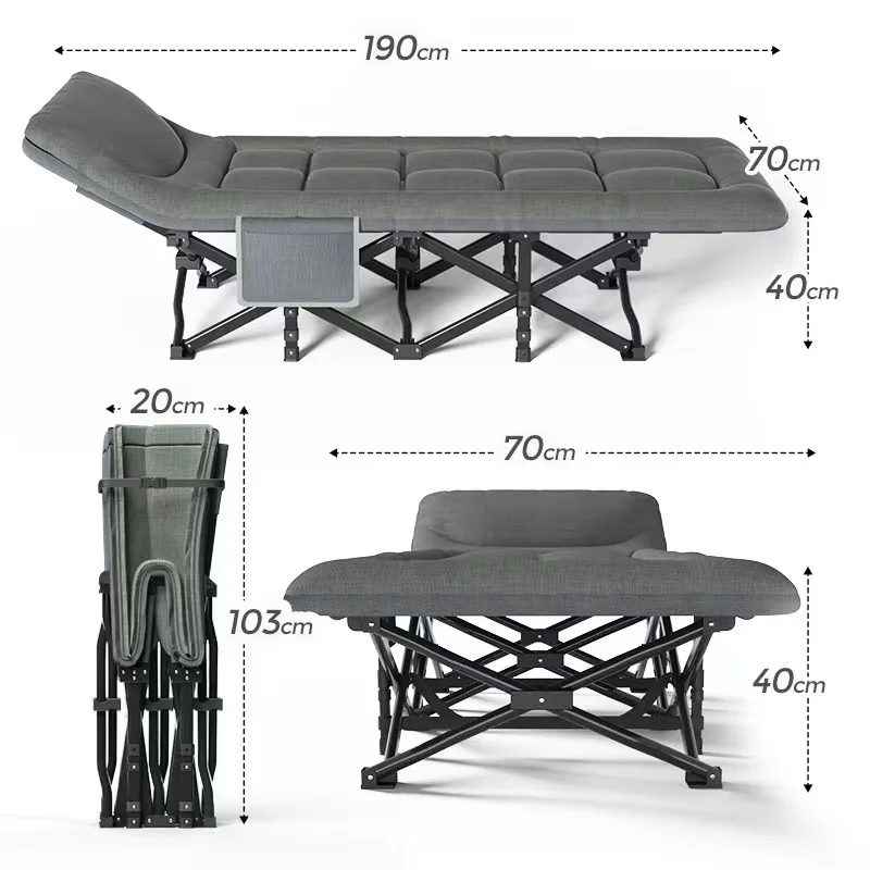 Single adult Inside Office home Folding  lightweight Portable metal   nap bed  Camping Bed Mattress