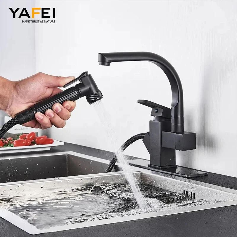 Kitchen AccessoriesPull Out Spout Kitchen Sink Mixer Tap With Cover Stream Sprayer Head 360 Swivel Kitchen sink faucet
