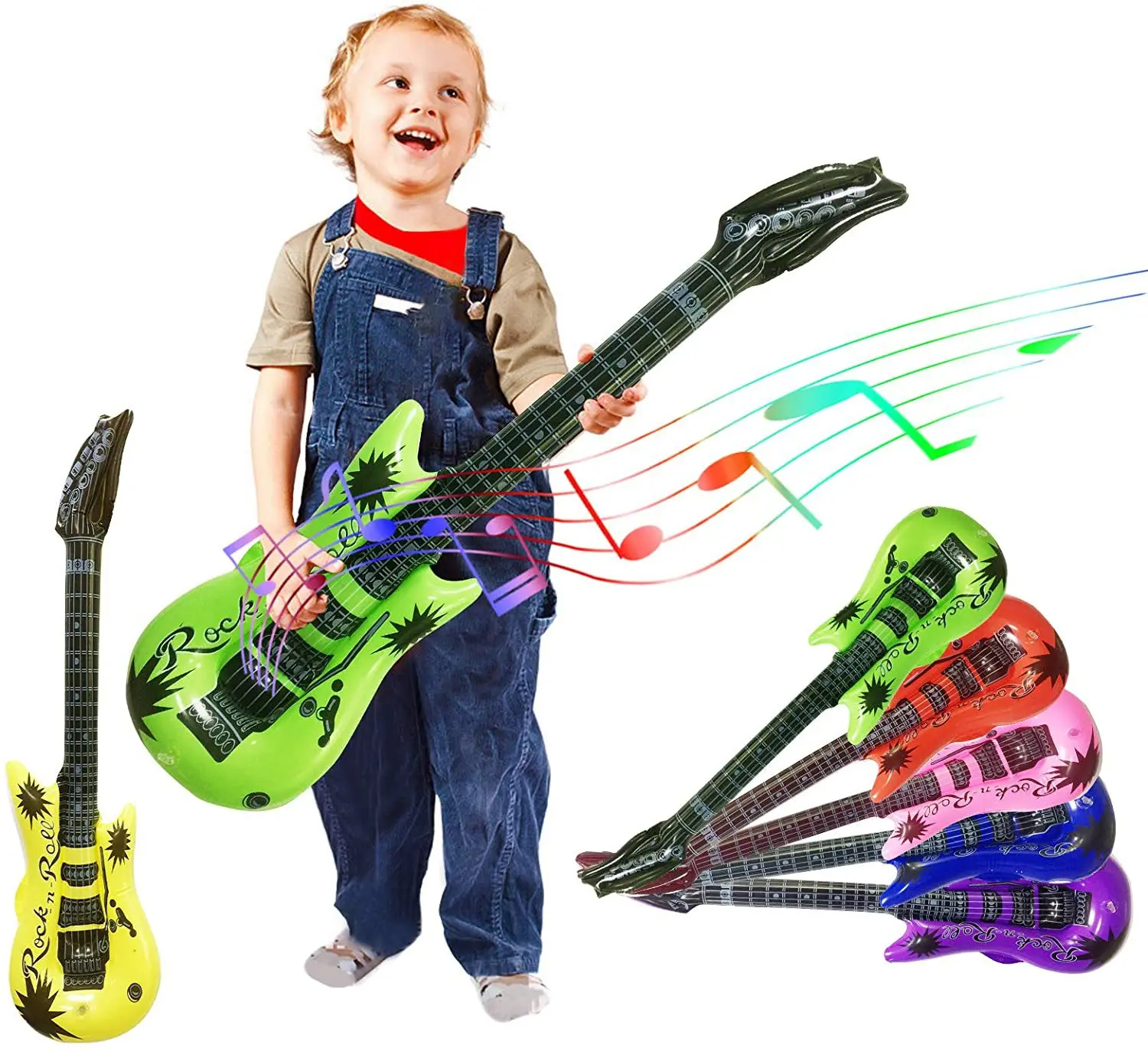 Factory Wholesale Waterproof Assorted Colors Party Decoration PVC 95 cm party inflatable guitar toys for kids