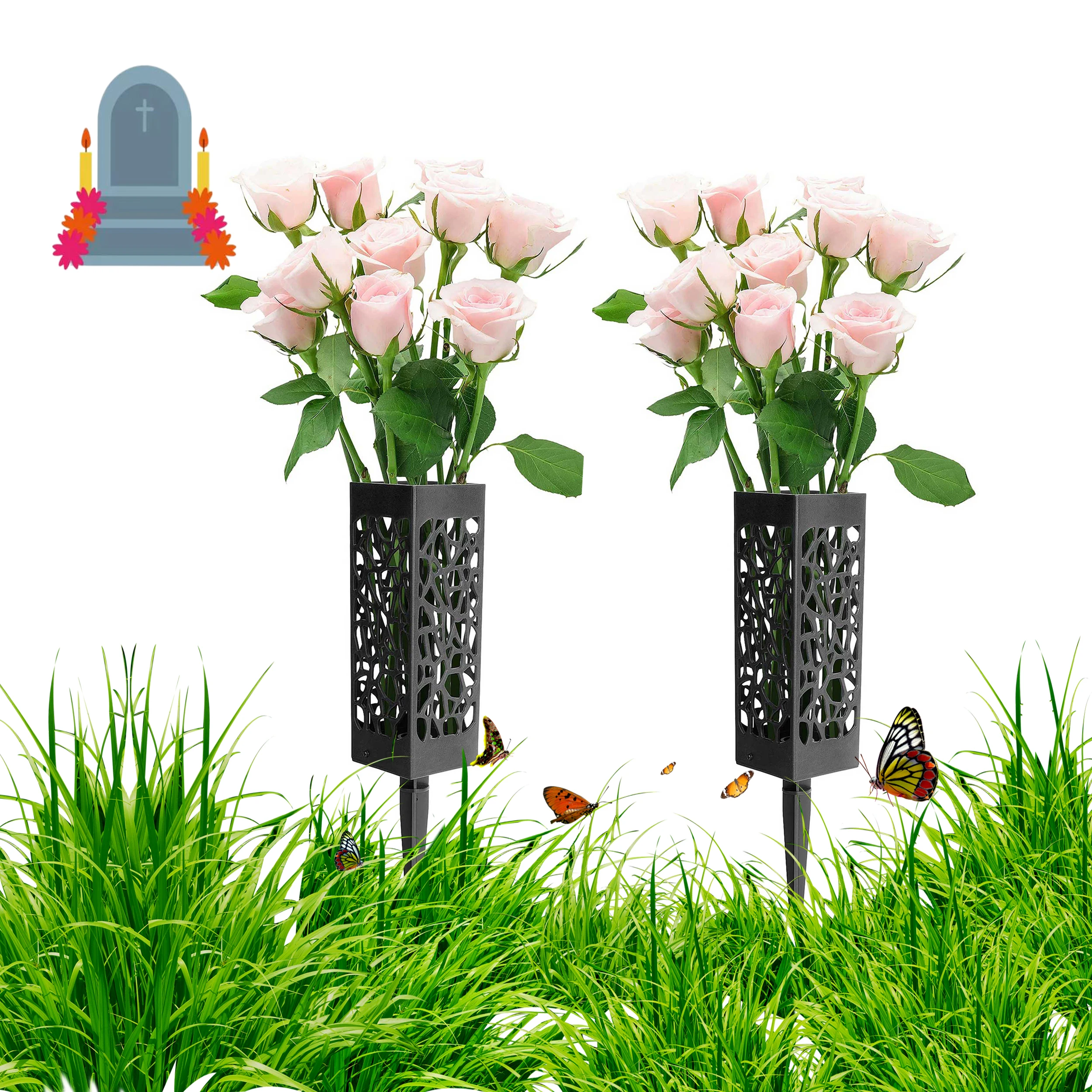 Monuments Decoration Flat Bottom Cemetery Vase Memorial Vase Outdoor In Ground Vase with Spike
