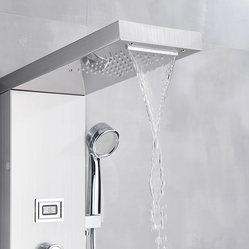 
Yizon Shower Column Panel Brushed Nickel Black Wall Mount Massage Jets Para Bathroom Shower Douche Digital Display Shower Head 