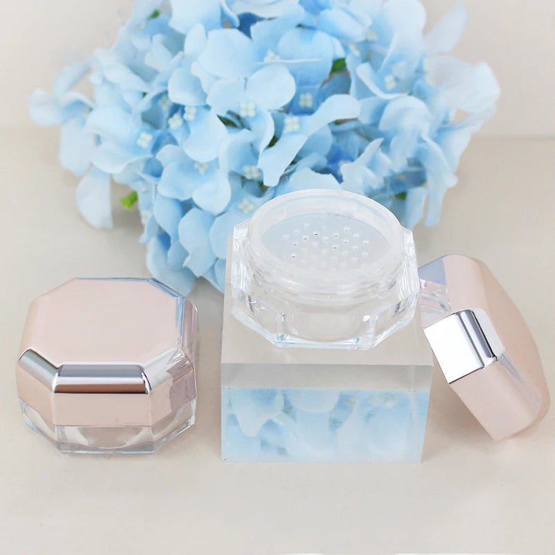 New Fashion Design 8g Octagonal Loose Powder Case Loose Highlighter Powder Jar With Sliver Rose Gold cover For Cosmetic Case