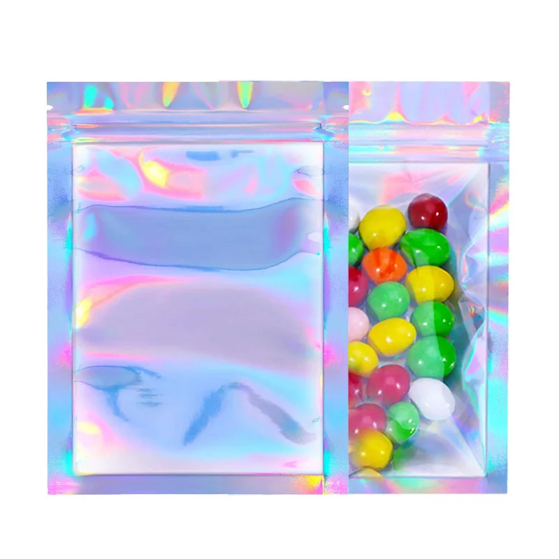 10x15cm Resealable Clear Front Zipper Mini Smell Proof Shiny Storage Foil Pouch Holographic zipper bag Makeup Mylar Ziplock Bags