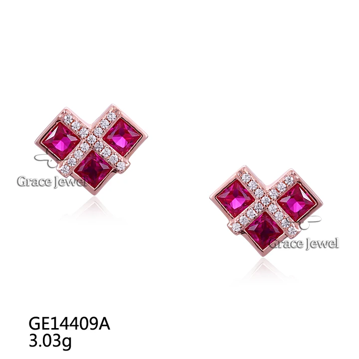 SET14409A Grace Jewelry Modern Unique Gold Plated 925 Sterling Silver Heart Ruby Ring Earring Necklace Bracelet Jewelry Set