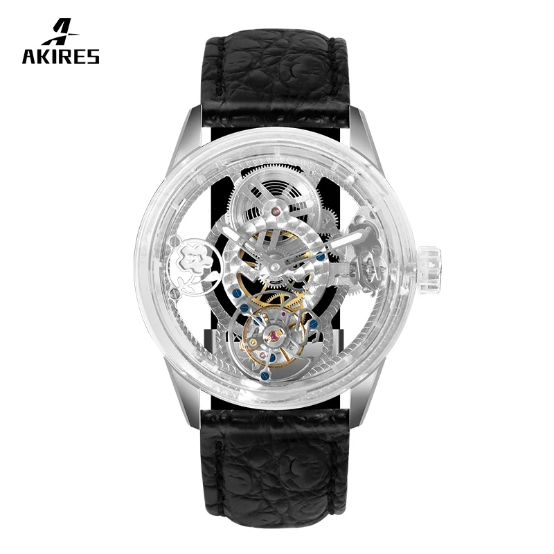 OEM Custom Logo China Sapphire Glass Case 316L Stainless Steel Transparent Hollow Tourbillon Wrist Watch