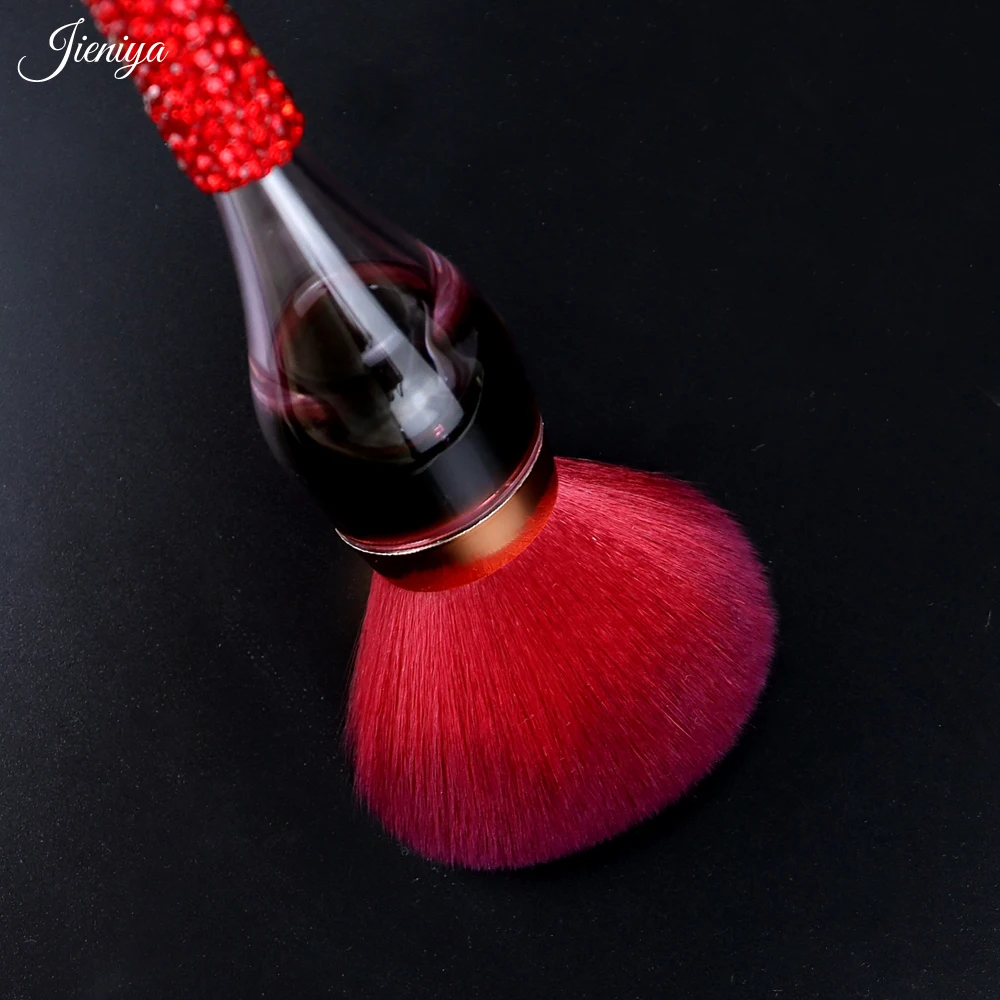 Jieniya Custom Logo nylon hair Multicolor Rhinestone Inlaid Liquid Goblet Design Handle Dusting Brush Cleaning Manicure Brush