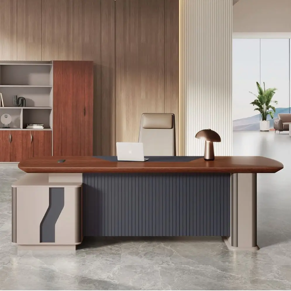 Hot Sale Premium Luxury Executive Office Black And Brown Leader Boss Desk Set