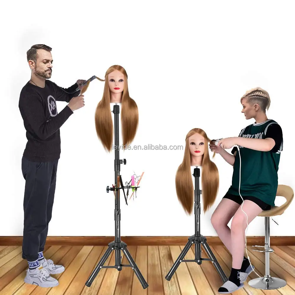 AliLeader New Black Metal Adjustable Wig Stand Mannequin Head Tripod For Wig Making Display With Multifunctional Tray