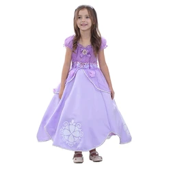 Kids Party Clothing Magic Stick Crown Children Costume 2022 Cosplay Sofia Princess Dress Children Bows Pearl Birthday Costume