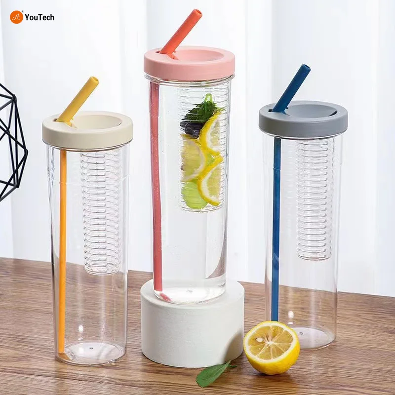 700ml Plastic Water Bottle With Straws Fruit Infuser Tea Juice Cup Portable Fitness Sport Outdoor Travel Drinking Bottles Kettle