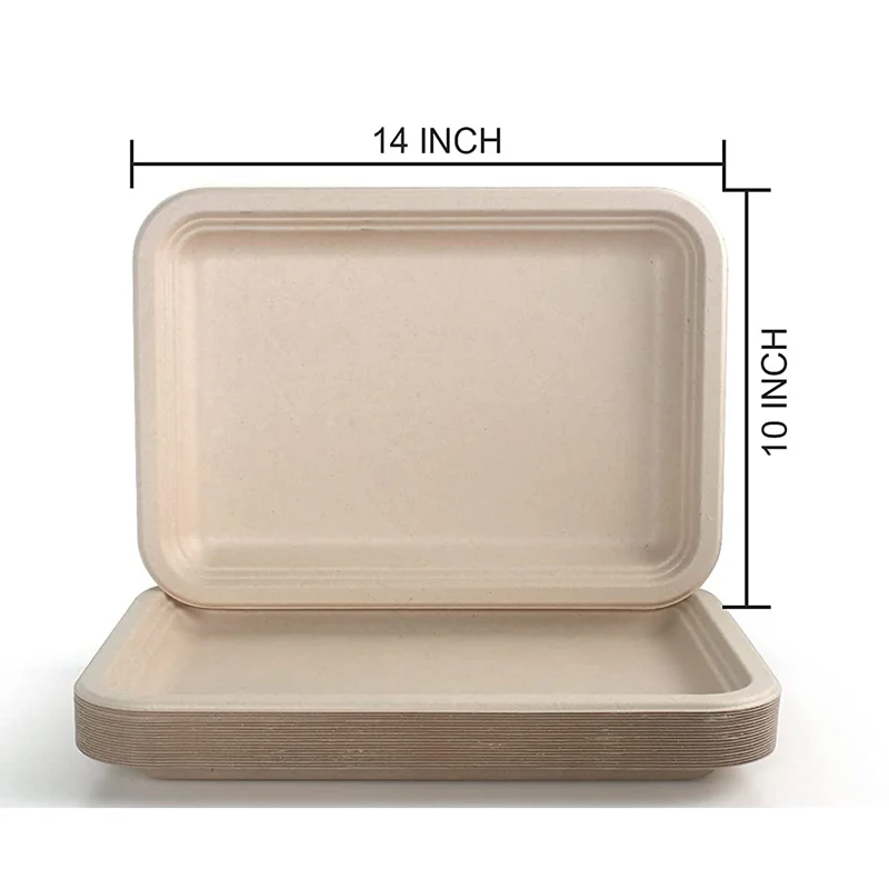 Biodegradable disposable bagasse food lunch tray heavy duty seashell prep meal sugarcane fiber tray for restaurant hotel picnic