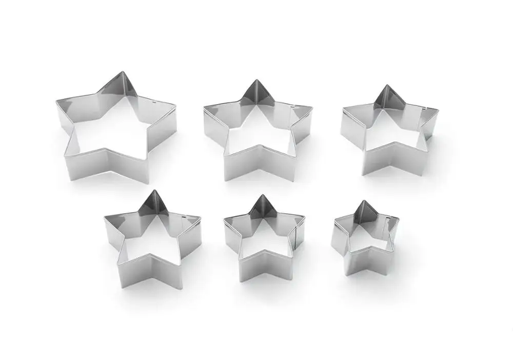 2021 customized logo 6pcs stainless steel star cookie cutter set with sliver box