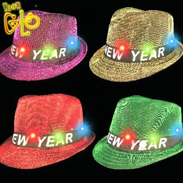 Wholesale Happy New Year Eve Party Foil Hat Women Led Fedora Sequin Hat Flashing Men Led Fedora Jazz Hat