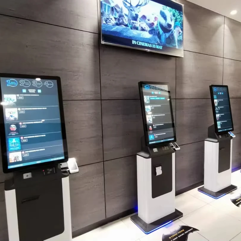 Crlty 32inch cinema hotel check in ticket printer kiosk self service touch screen cash acceptor exchange parking payment kiosks