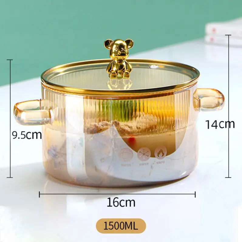 Factory Price heat resistant Soup Pot With Lid Stainless Steel High Borosilicate Kitchen Cooking Glass Pot