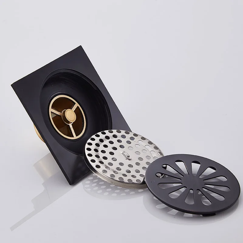 Solid Brass Square black Floor Drain 4 inch Bathroom Shower Floor Drainer