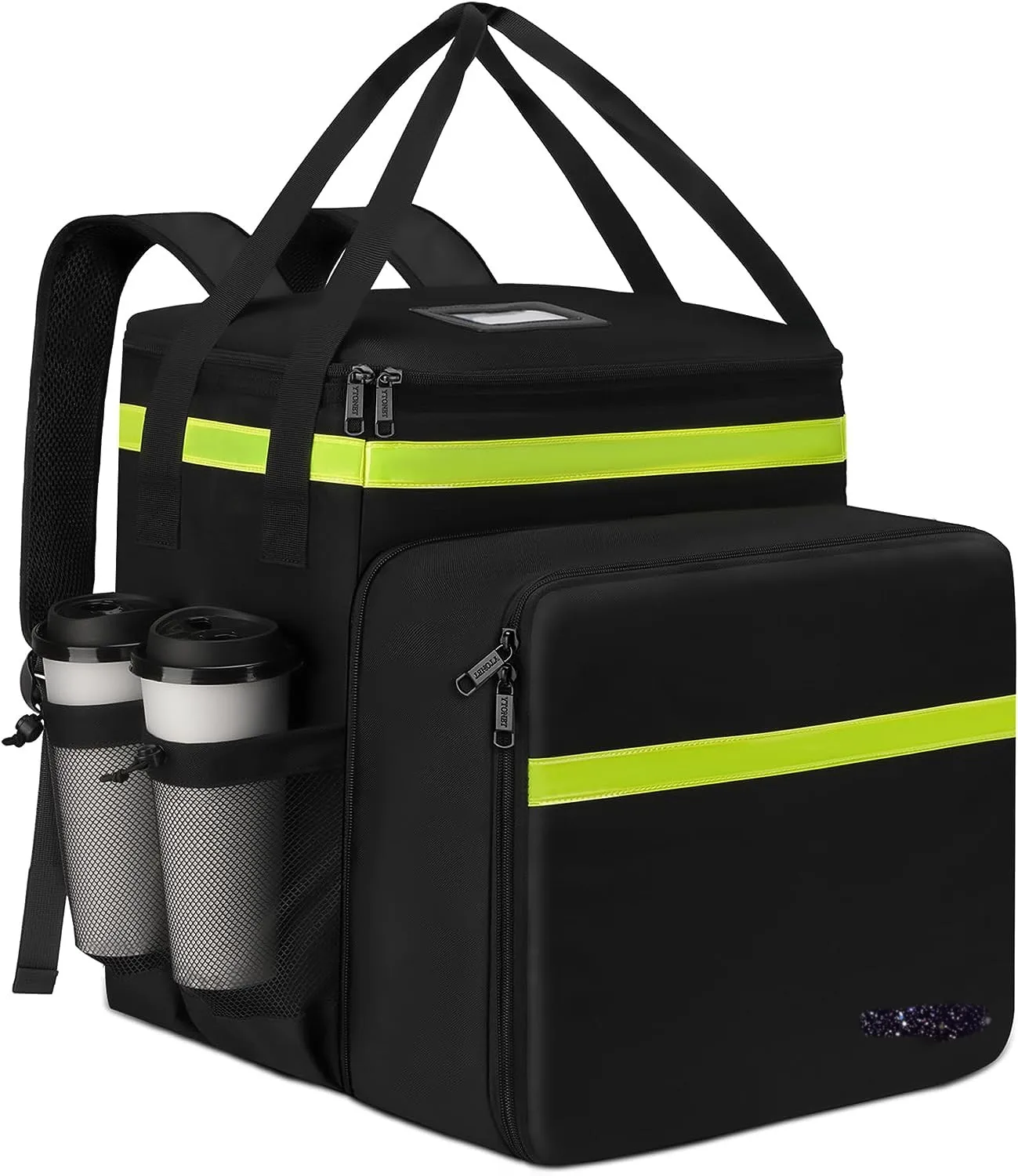 Expandable waterproof zipper delivery cooler bag insulated takeaway food delivery bags thermal with cup holder