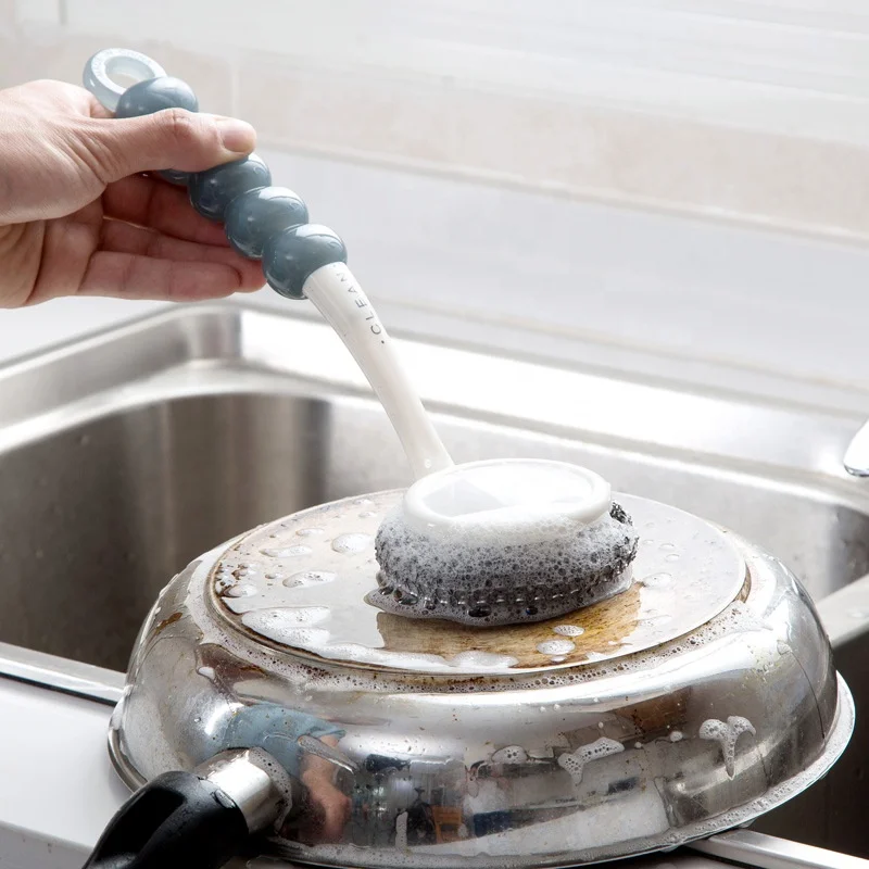 Kitchen Plastic Cleaning Scrubber Metal Wire Ball Dish Brush Wash Pot Brush With Long Handle