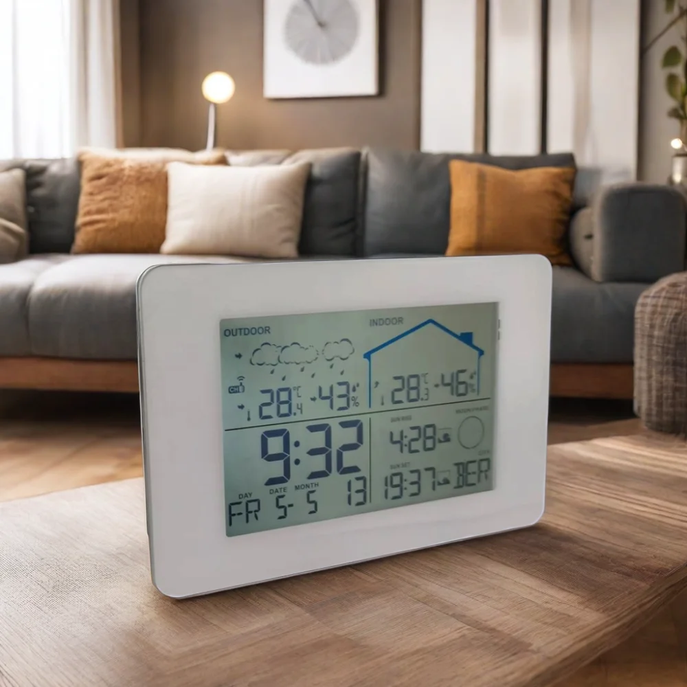 OEM/ODM Digital Weather Station with Clock Plastic Flat Design Direct Factory Supply Desktop Display