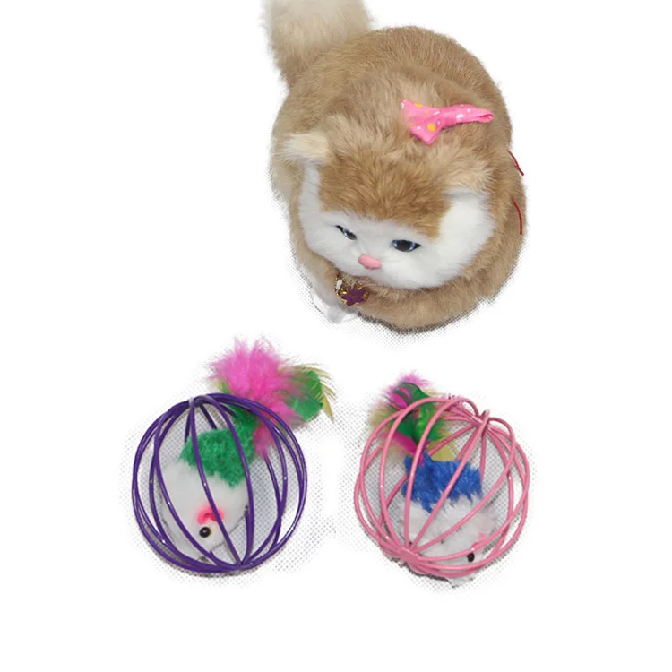 Funny Playing Colorful  Cat Mouse Toy Cat Toy Ball Feather Kitten Toys