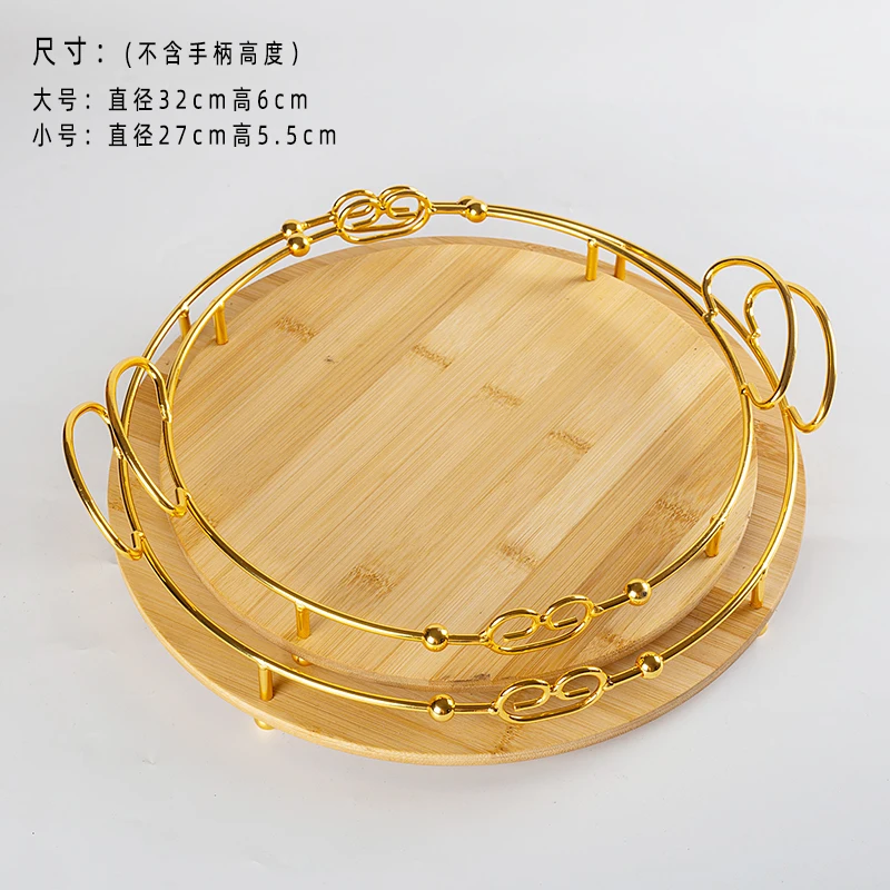 Round Rustic Bamboo Serving Tray with Handle Tea Platter Black Wood Tray Set Gold Turkish Coffee Serving Home Decorative Tray