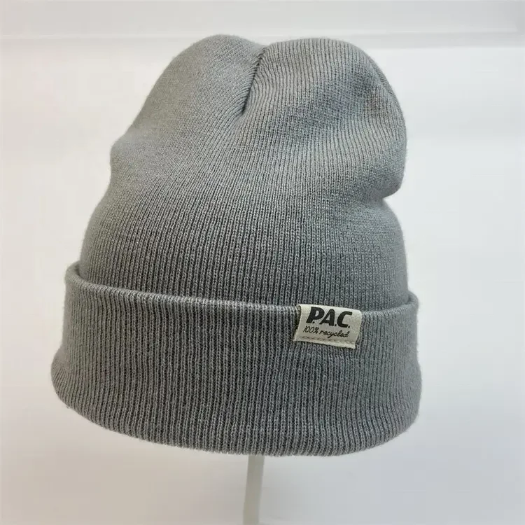 Wholesale Winter Plain Dyed Custom Woven Label 100% Acrylic Warm Knitted Beanie  Knit Hat Cuff Beanie Ginger Blank Hat With Logo
