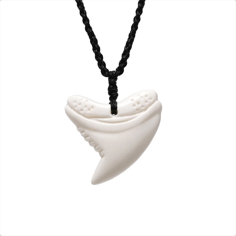 GX047  New Zealand Maori Primitive tribes jewelry handmade-carved Shark teeth pendant necklace yak bone Choker for surfing