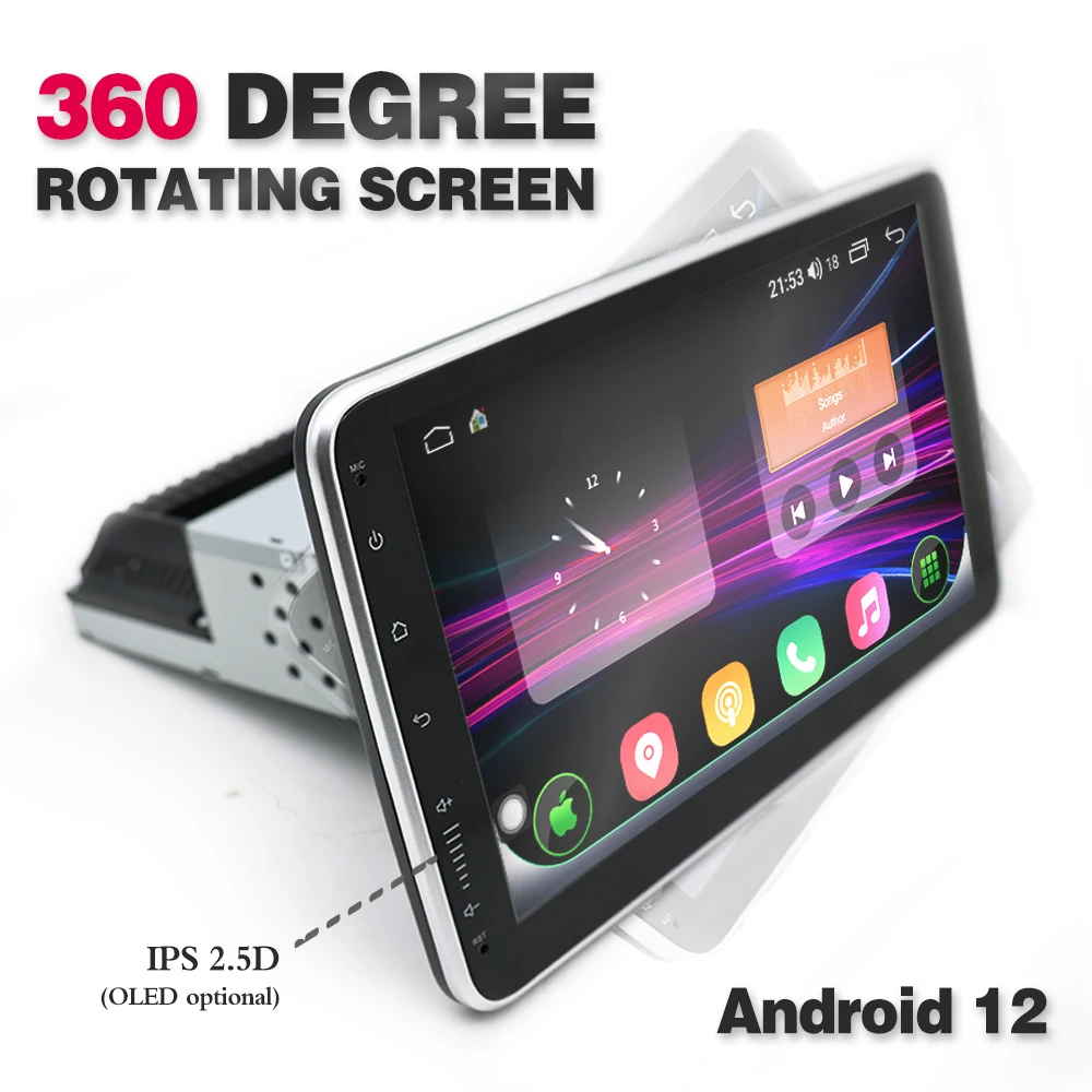 Android 13 rotating screen 1DIN 10.1inch Car stereo with BT GPS WIFI CarPlay Multimedia Player IPS