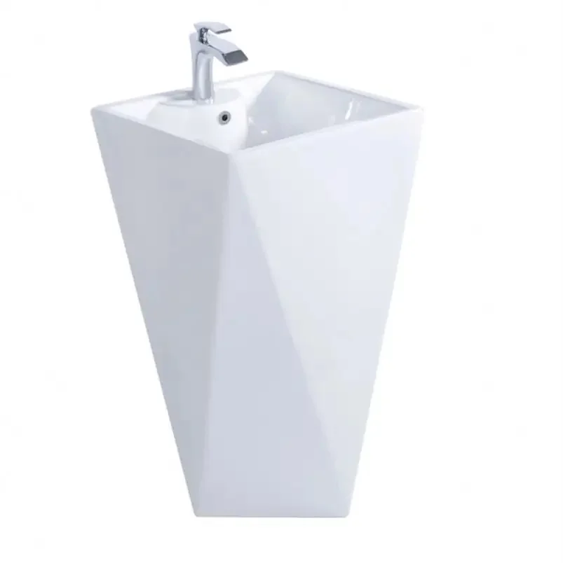 European Modern Sanitary Ware Elegant Floor Standing One-Piece Ceramic Hand Wash Basin White Artistic Pedestal Sink for Bathroom