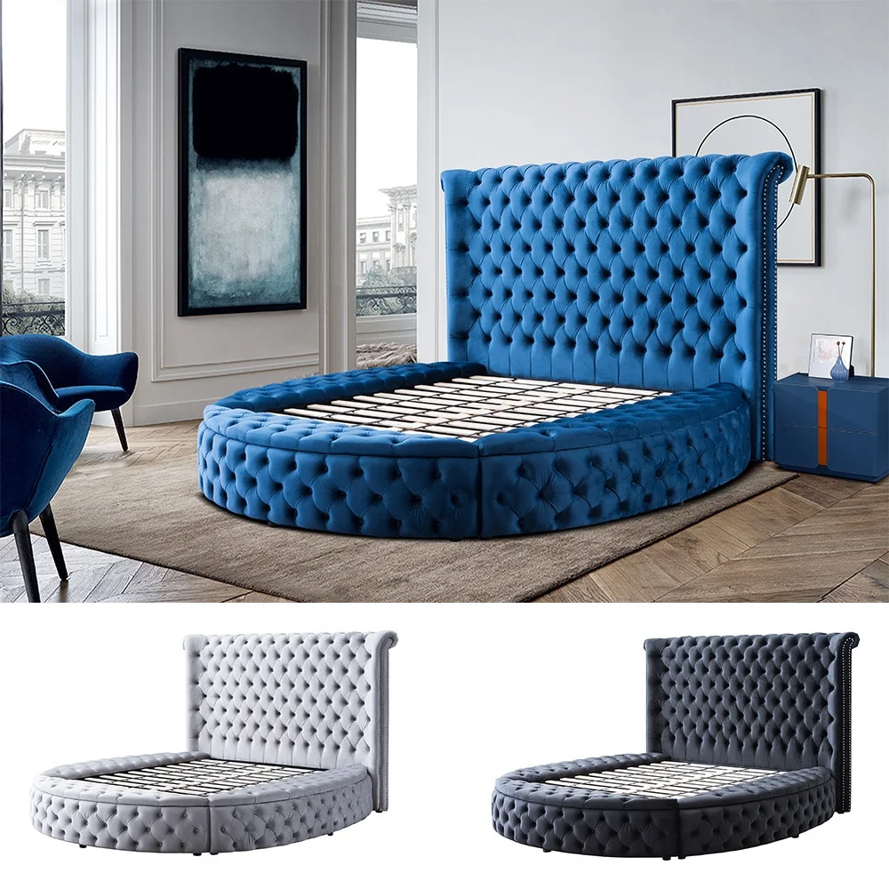 American hot sell Wooden Box Bed Designs With Storage Luxury King Size Bett Round Bed