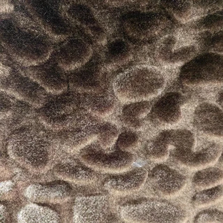 Ultra Soft Small Pelt Embossed Fake Animal Skin Brown Fluffy Short Hair Polyester Fur Fabric