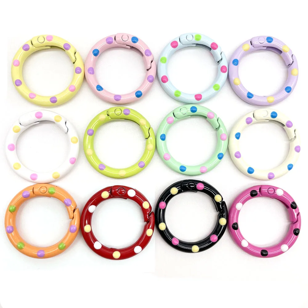 Colorful Metal Round Spring O Ring 25 mm Lobster Key Clasps Snap polka-dot Ring For Card Phone Case Bag Keychain Accessories