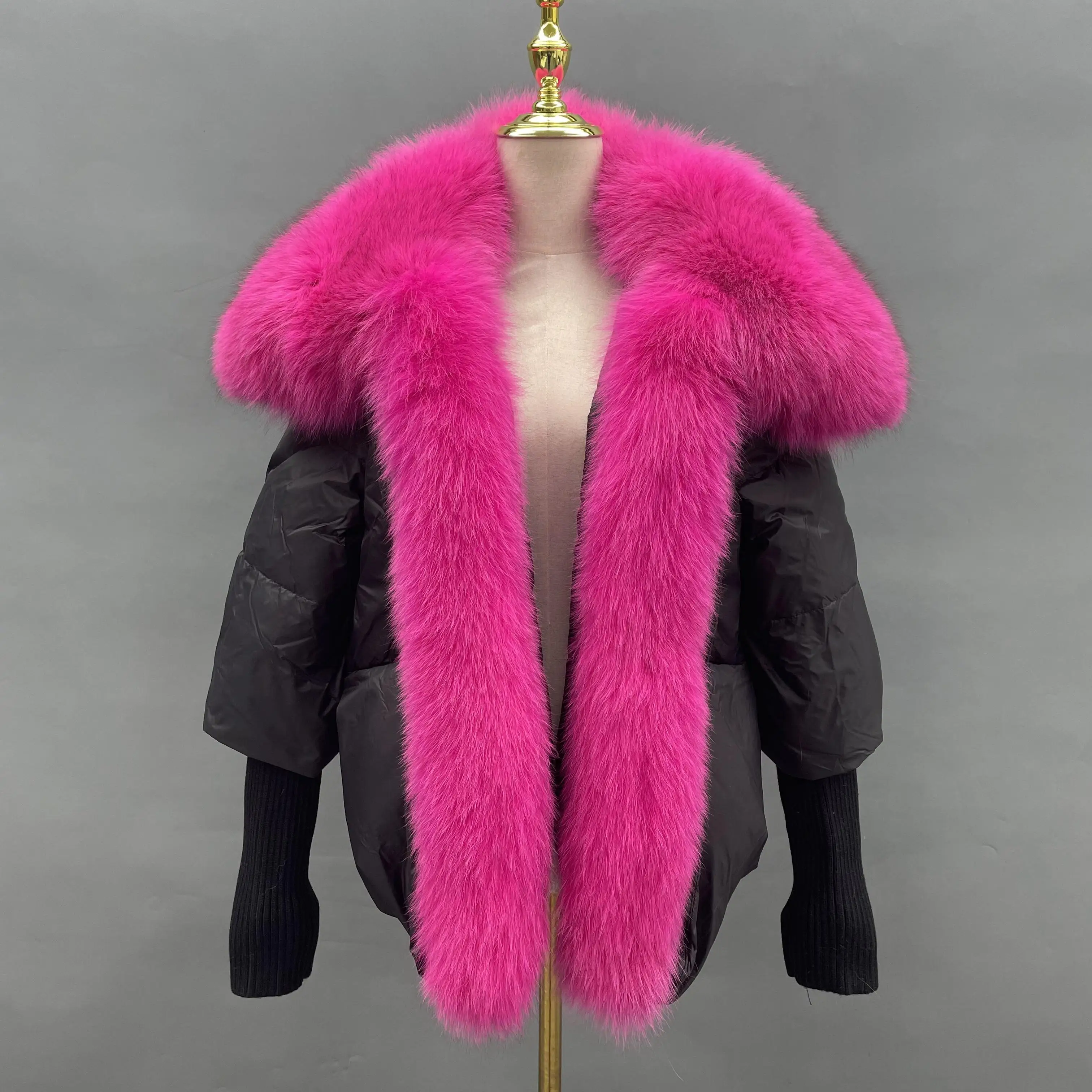 Winter New Fashion Puffer Fox Fur Jacket Custom Puffer Jacket